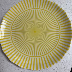 Set of 7 Vibrant Yellow Dinner Plates Modern Sunburst Pattern Tableware